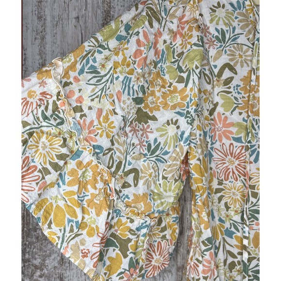 Ivy Jane Women's Size XS Top Oversized V-Neck Tie Neck Ivory Floral Bell Sleeve - Picture 6 of 15